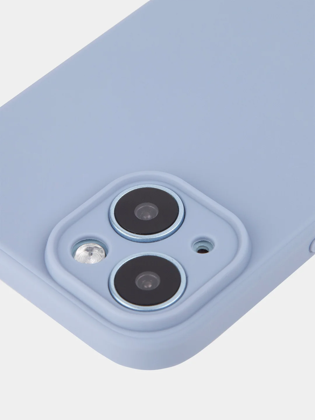 Светло-синий чехол + стекло для iPhone 15 силиконовый ROSCO матовый тонкий с бортиком- защитой камер