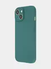 Тёмно-зелёный чехол + стекло для iPhone 15 силиконовый ROSCO матовый тонкий с бортиком- защитой камер