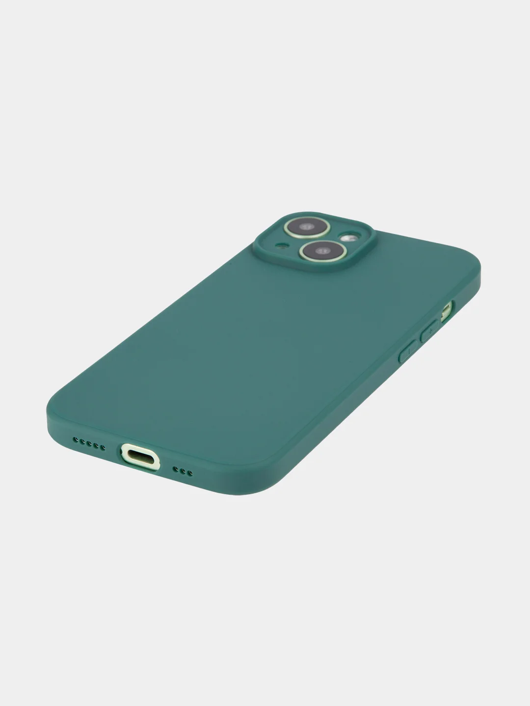Тёмно-зелёный чехол + стекло для iPhone 15 силиконовый ROSCO матовый тонкий с бортиком- защитой камер