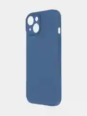 Синий чехол + стекло для iPhone 15 силиконовый ROSCO матовый тонкий с бортиком- защитой камер