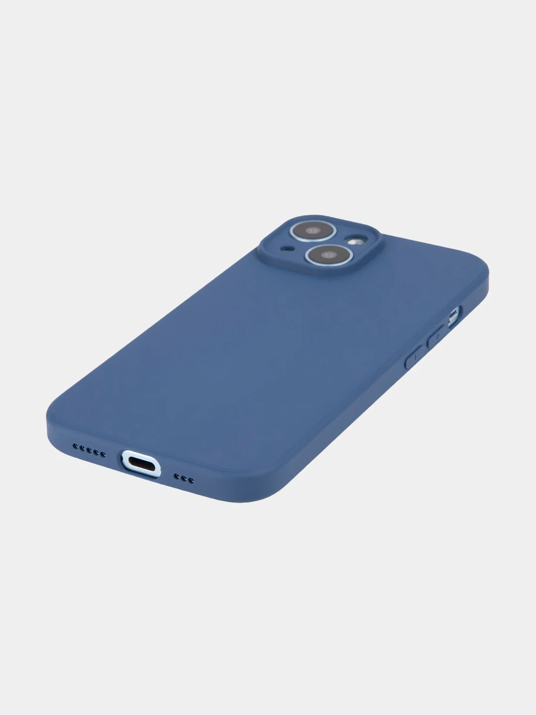 Синий чехол + стекло для iPhone 15 силиконовый ROSCO матовый тонкий с бортиком- защитой камер