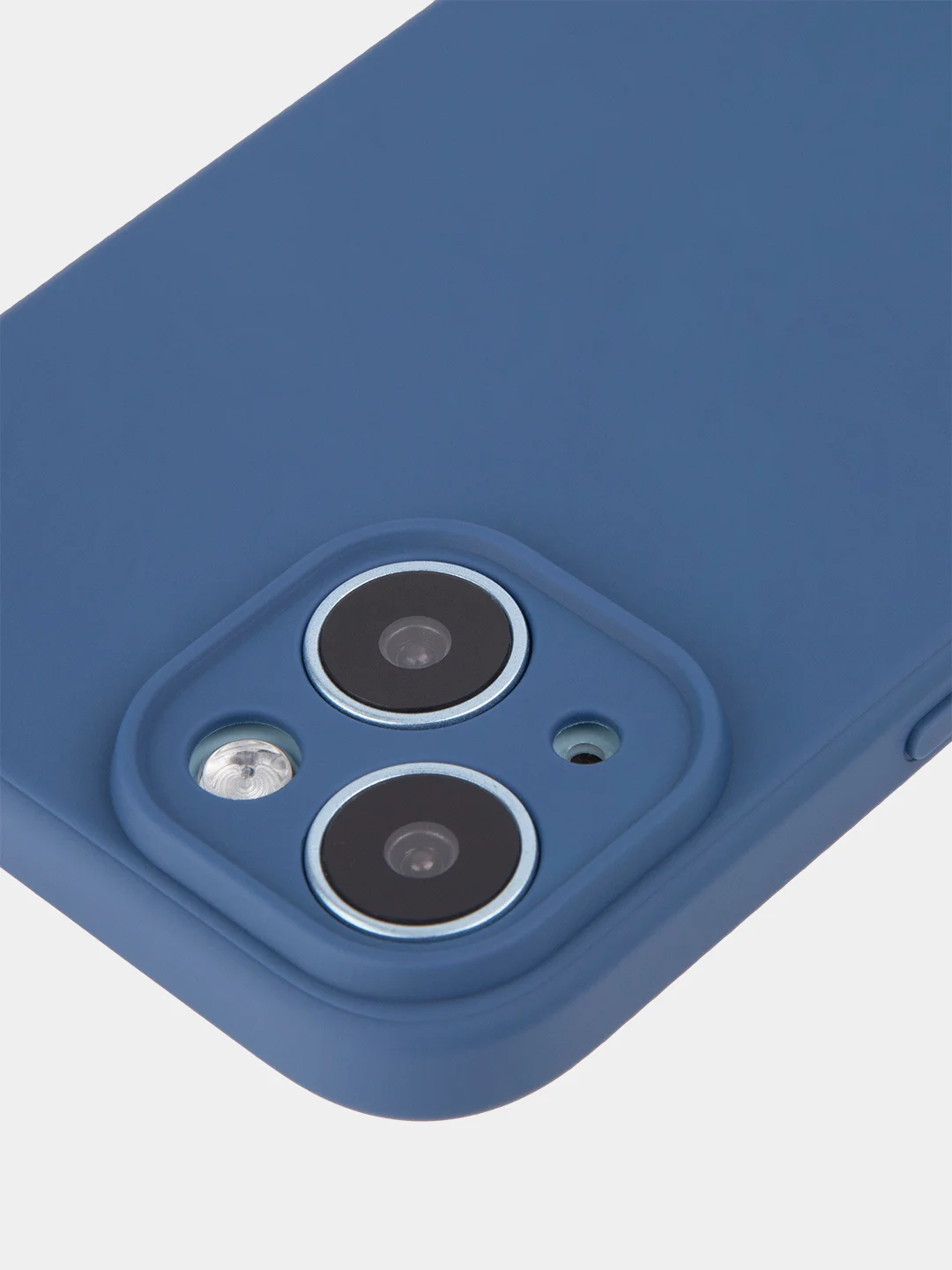 Синий чехол + стекло для iPhone 15 силиконовый ROSCO матовый тонкий с бортиком- защитой камер