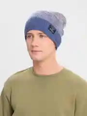 Синий вязаная мужская шапка с флисом