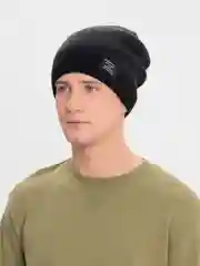 Черный вязаная мужская шапка с флисом