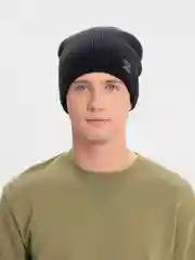 Черный вязаная мужская шапка с флисом