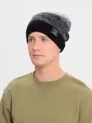 Серый вязаная мужская шапка с флисом