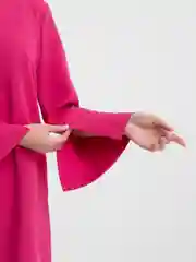 Фуксия платье женское короткое прямое с расклешенными рукавами, школьное, свободными,коричневое