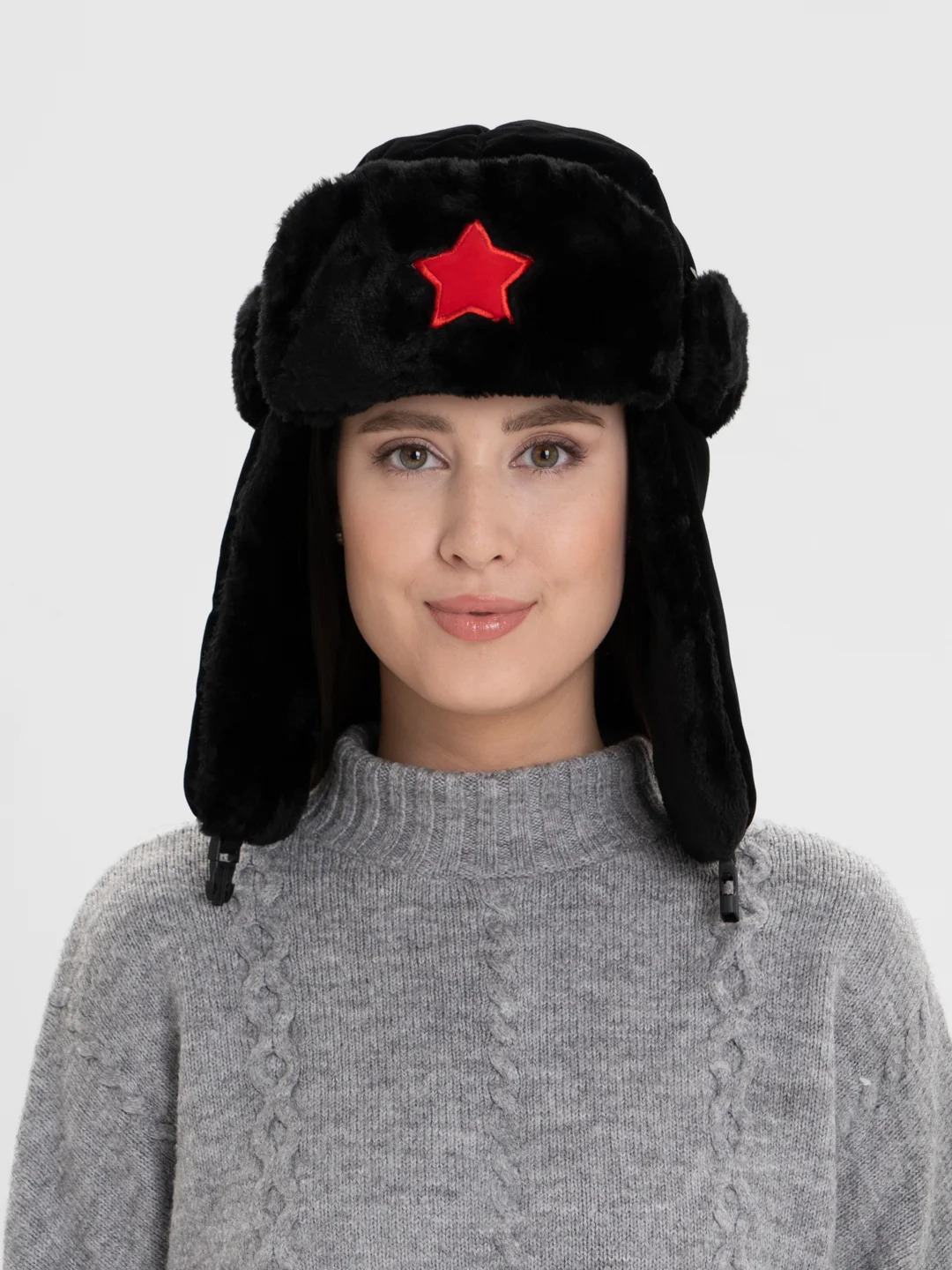 Черный женская плюшевая шапка с ушками, шапка корейская ушанка, шапка унисекс, шапка ушанка