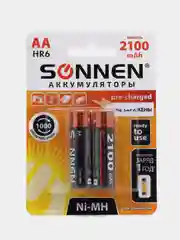 Батарейки аккумуляторные 2 штуки, SONNEN, АА (HR6), Ni-Mh, 2100mAh, в блистере, 454234