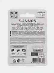 Батарейки аккумуляторные 2 штуки, SONNEN, АА (HR6), Ni-Mh, 2100mAh, в блистере, 454234