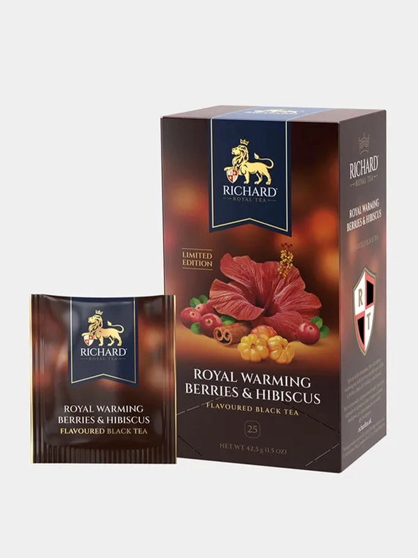 Чай чёрный ароматизированный Richard ROYAL WARMING BERRIES & HIBISCUS, 25 саше, 42,5 гр