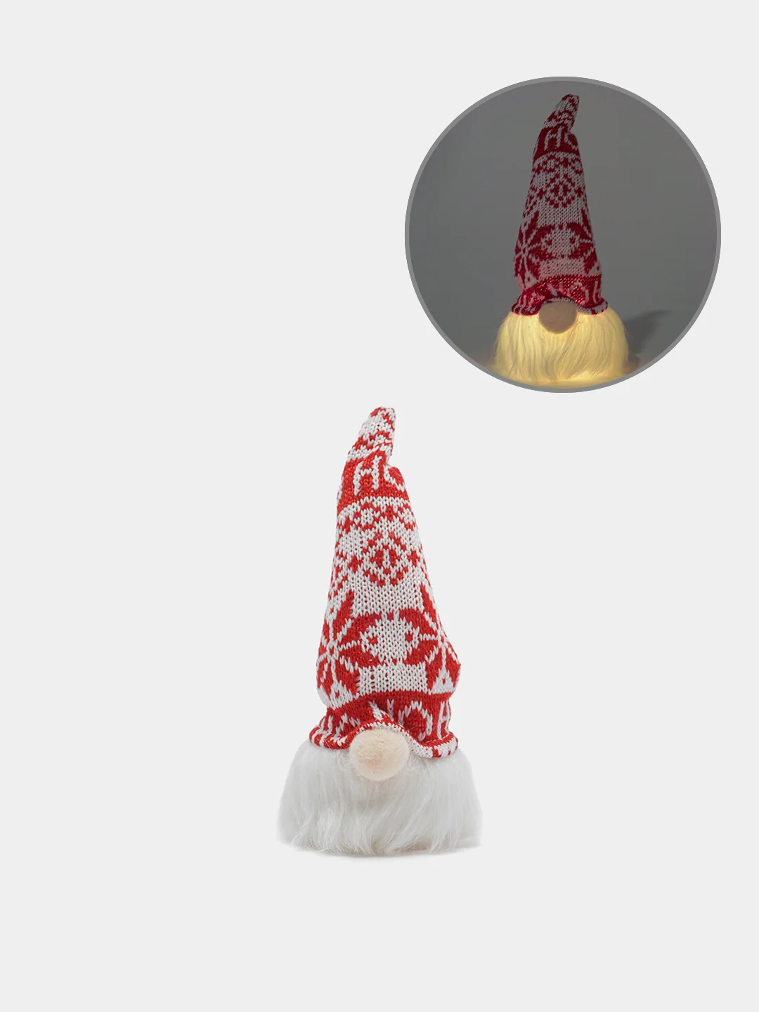 Алый новогодний гном светящийся, игрушка елочная, 20 см