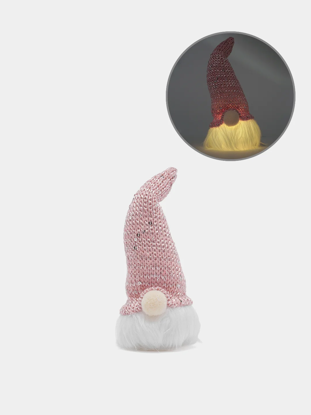 Красный новогодний гном светящийся, игрушка елочная, 20 см