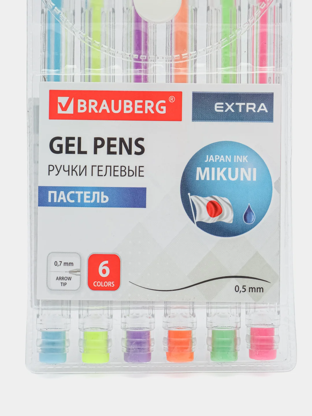 Гелевые ручки цветные Brauberg Extra, набор 6 шт для школы и рисования пастельные, 143910