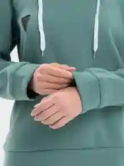 Мятный спортивный костюм женский, на флисе, с меховым капюшоном