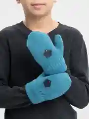 Бирюзовый варежки детские, двойные, шерсть, 14 размер, 5-6 лет