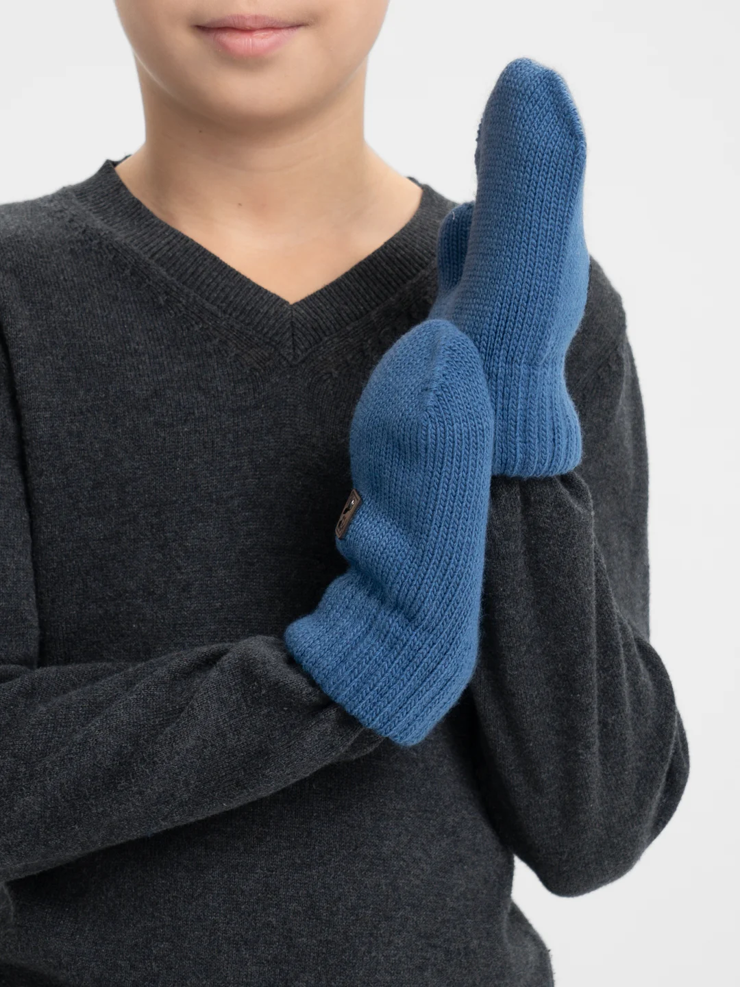 Голубой варежки детские, двойные, шерсть, 14 р, 5-6 лет