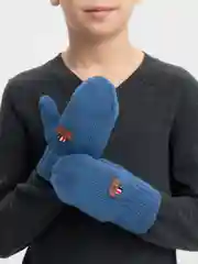Синий варежки детские, двойные, шерсть 14 р, 5-6 лет
