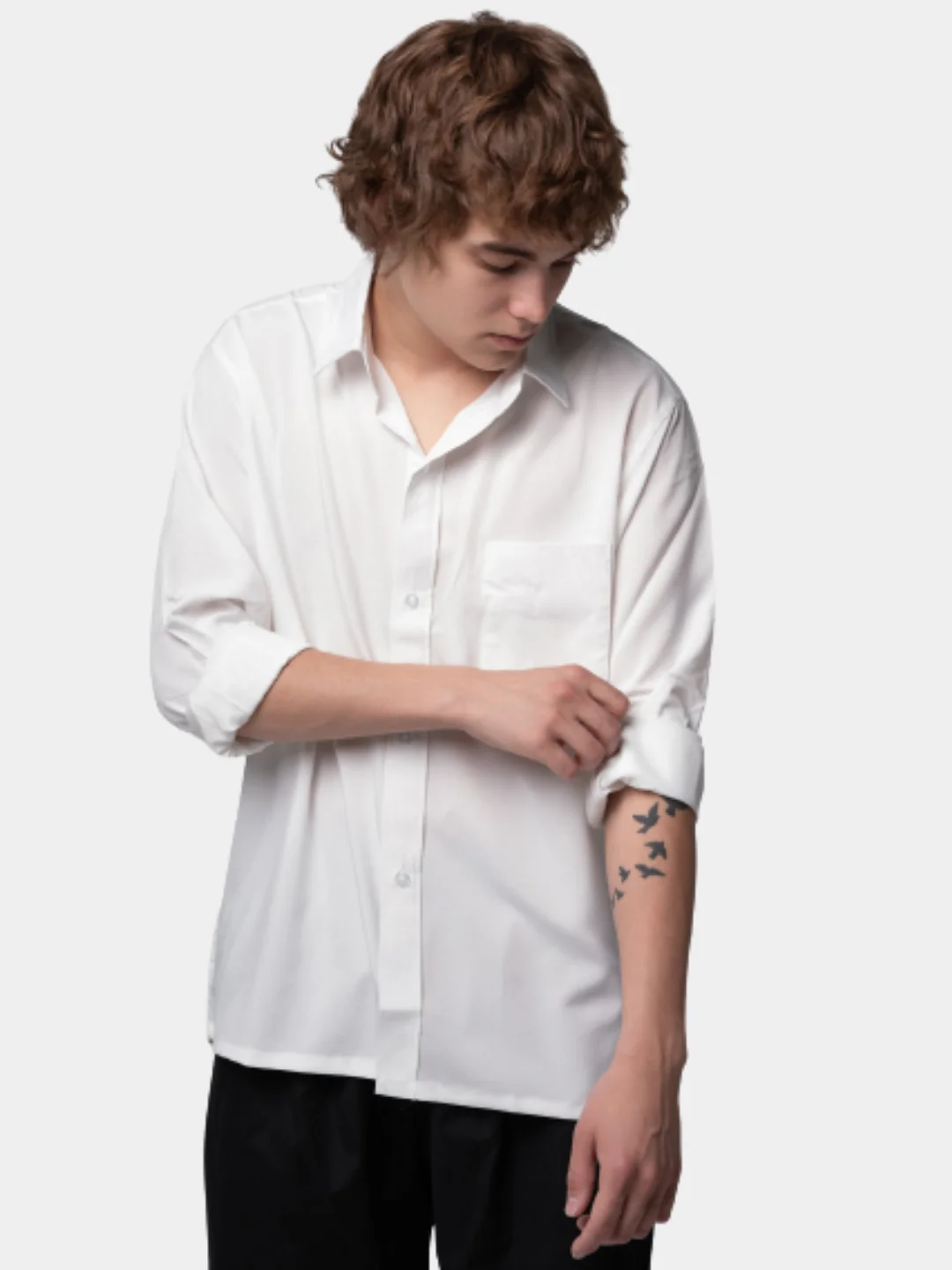 Белый trendd / Рубашка базовая Unisex прямая c длинным рукавом