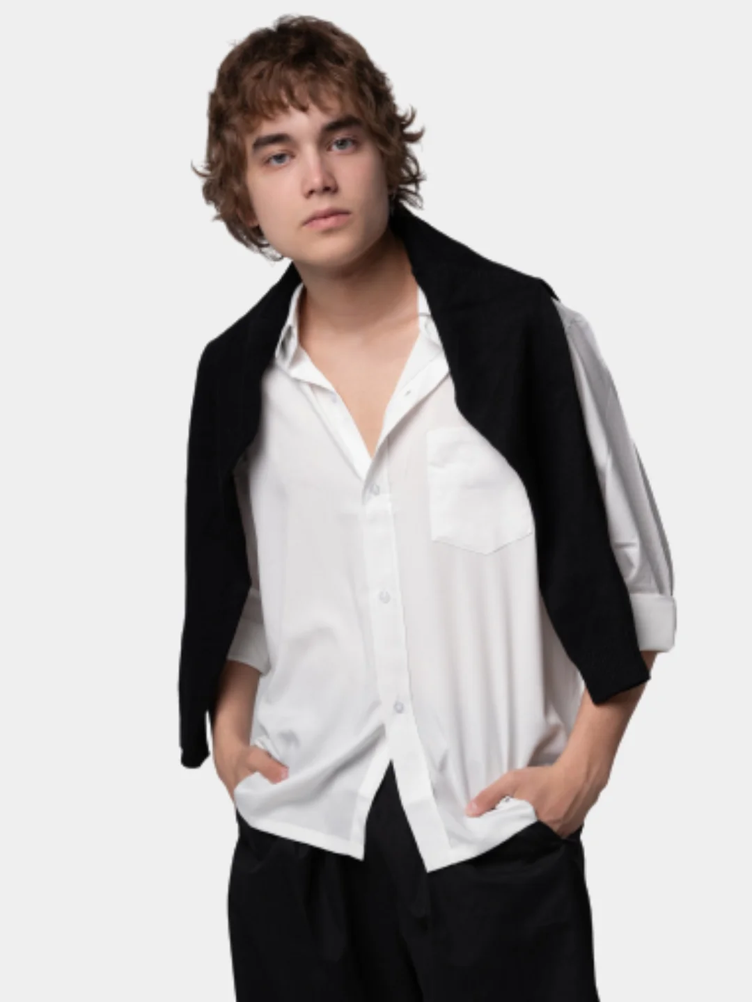 Белый trendd / Рубашка базовая Unisex прямая c длинным рукавом
