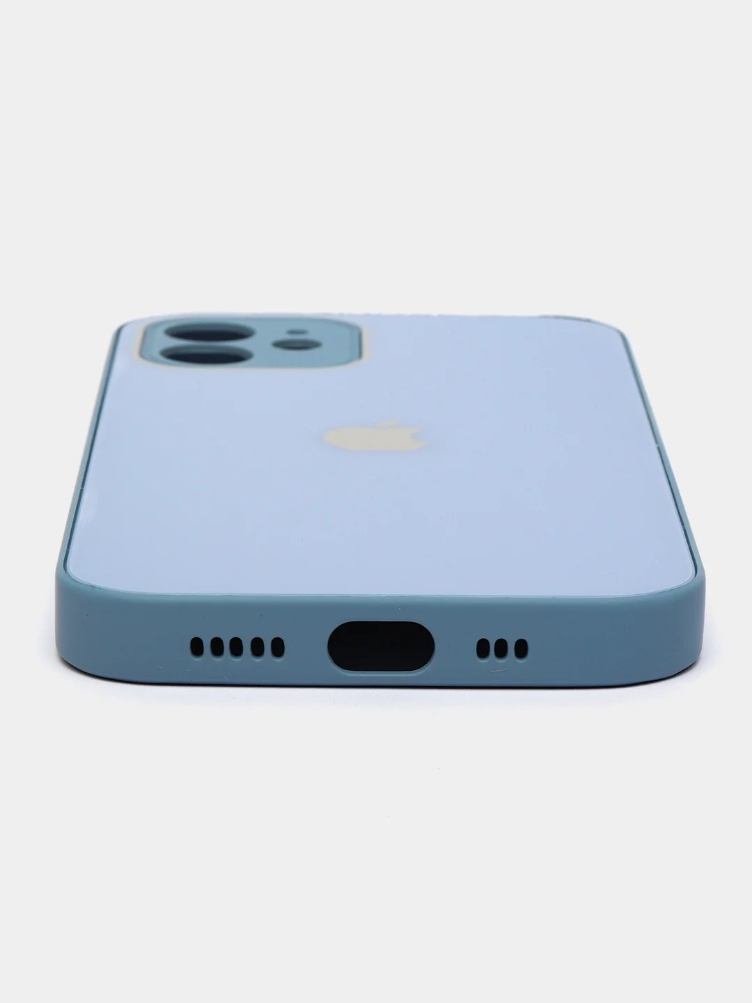 Небесно-голубой чехол силиконовый для iPhone 12, со стеклянной панелью