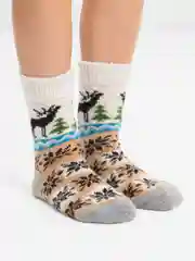 Коричневый носки шерстяные тёплые зимние новогодние женские мужские,