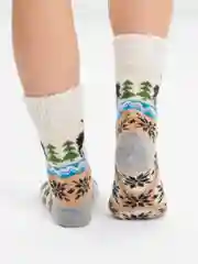 Коричневый носки шерстяные тёплые зимние новогодние женские мужские,