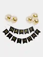 Черный гирлянда-растяжка Happy Birthday (С днем рождения), набор шаров