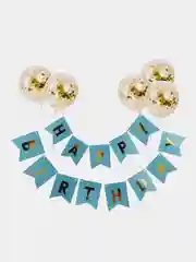 Голубой гирлянда-растяжка Happy Birthday (С днем рождения), набор шаров