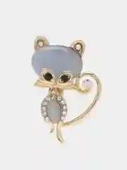 Серый меланж брошь с опаловым камнем "Кошка"