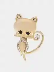 Бежевый брошь с опаловым камнем "Кошка"