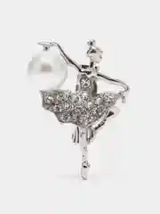 Серебряный брошь "Балерина" со стразами и жемчугом