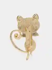 Серый меланж брошь с опаловым камнем "Кошка"
