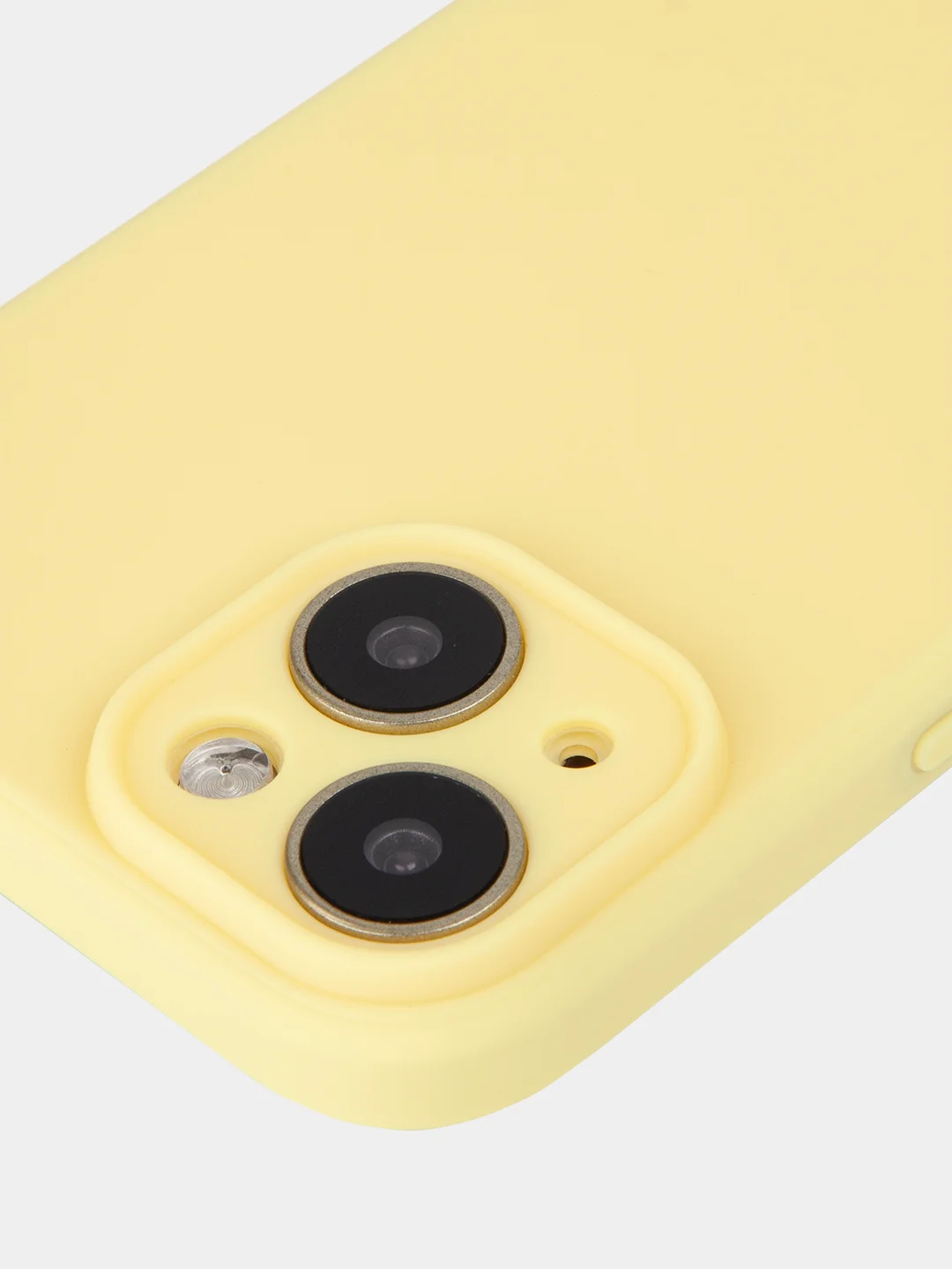 Желтый чехол + стекло для iPhone 15 силиконовый ROSCO матовый тонкий с бортиком- защитой камер