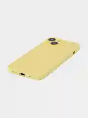 Желтый чехол + стекло для iPhone 15 силиконовый ROSCO матовый тонкий с бортиком- защитой камер