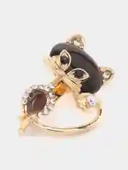 Черный брошь с опаловым камнем "Кошка"