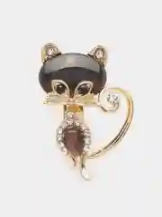 Черный брошь с опаловым камнем "Кошка"
