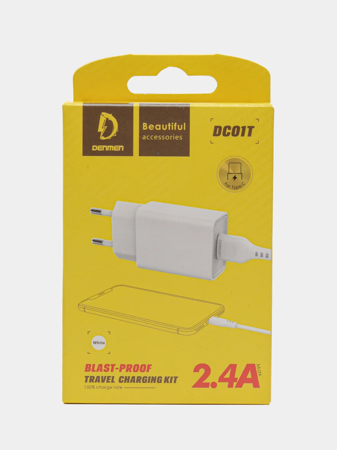 Зарядное устройство с кабелем Denmen DC01T Type-C, 2.4 A, 1 USB