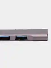 Серый металлик type-c хаб, USB разветвитель, 4 порта