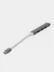 Серый type-c хаб, USB разветвитель, 4 порта