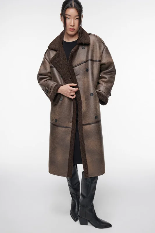 Коричневый дубленка женская Befree oversize