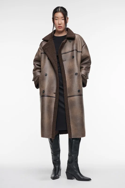 Коричневый дубленка женская Befree oversize
