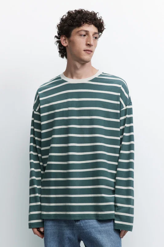 Белый лонгслив мужской Befree oversize с принтом в полоску
