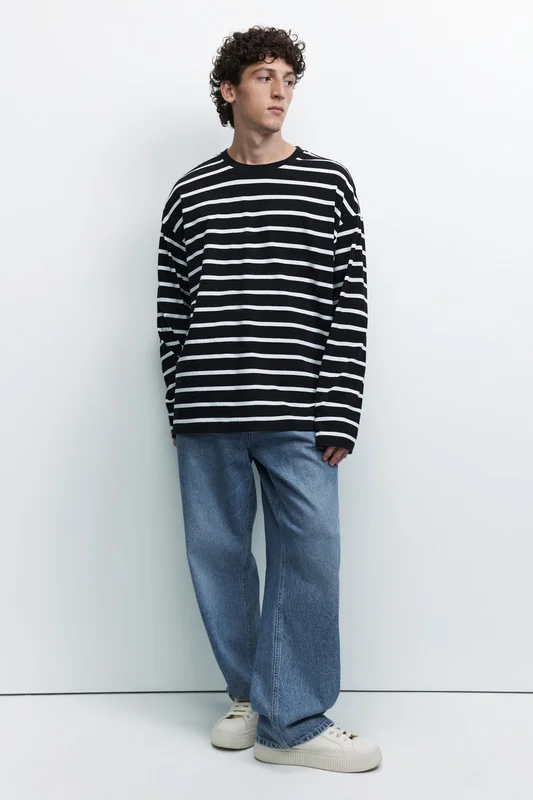 Белый лонгслив мужской Befree oversize с принтом в полоску