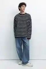 Белый лонгслив мужской Befree oversize с принтом в полоску