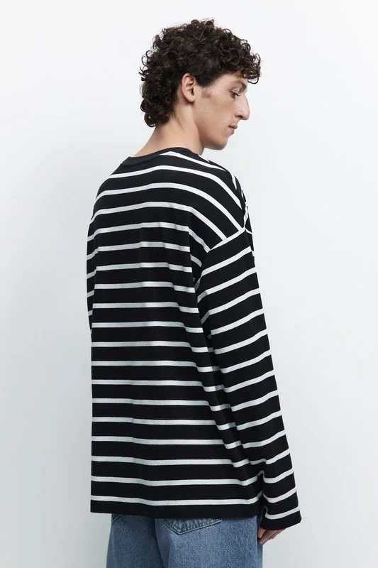 Белый лонгслив мужской Befree oversize с принтом в полоску