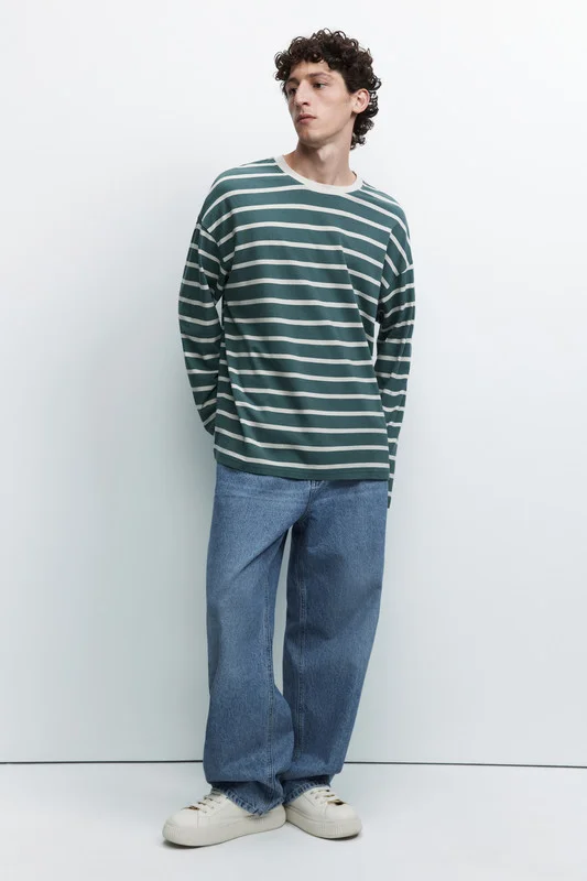 Белый лонгслив мужской Befree oversize с принтом в полоску