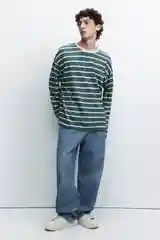 Белый лонгслив мужской Befree oversize с принтом в полоску