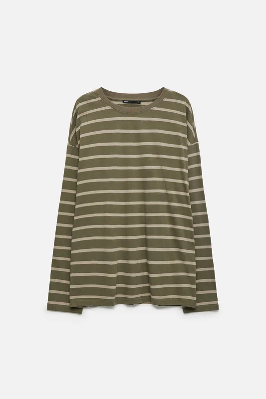 Хаки лонгслив мужской Befree oversize с принтом в полоску