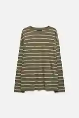 Хаки лонгслив мужской Befree oversize с принтом в полоску